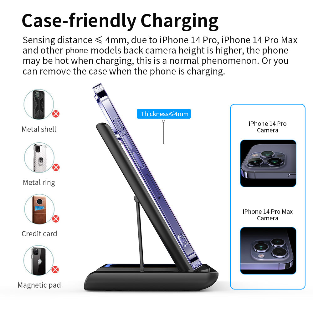 15W 3 in 1 Wireless Charging Station, Foldable Wireless Charger Stand Compatible with AirPods & Apple Watch Fast Charging Dock