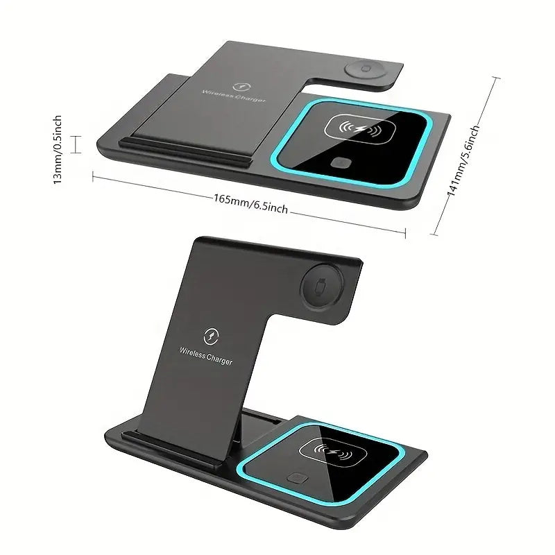 15W 3 in 1 Wireless Charging Station, Foldable Wireless Charger Stand Compatible with AirPods & Apple Watch Fast Charging Dock