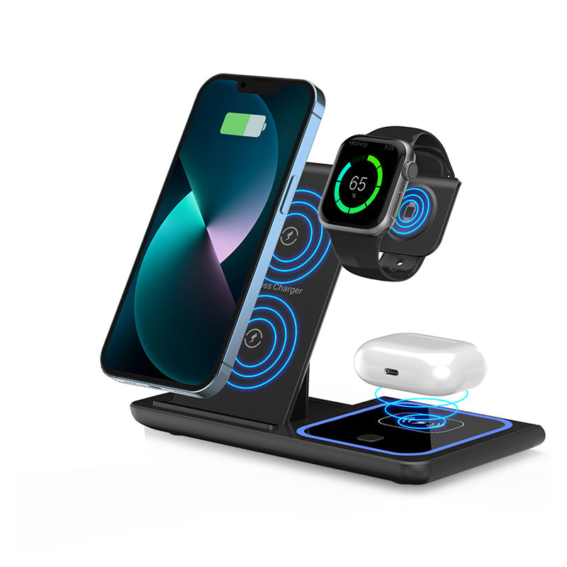 15W 3 in 1 Wireless Charging Station, Foldable Wireless Charger Stand Compatible with AirPods & Apple Watch Fast Charging Dock