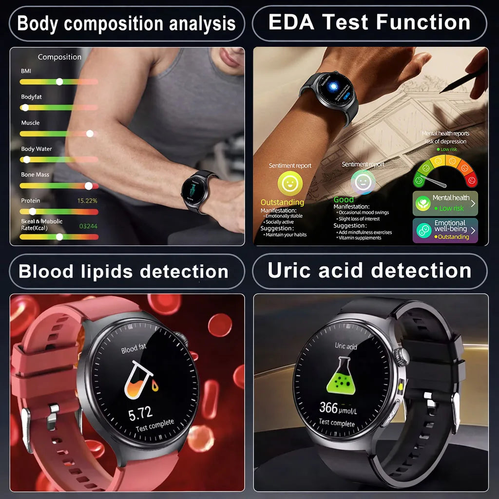 2026 New Diagnosis ECG Smart Watch Sport AI Accurate Uric Acid Blood Pressure Body Fat Five Organ Fitness Waterproof Smartwatch