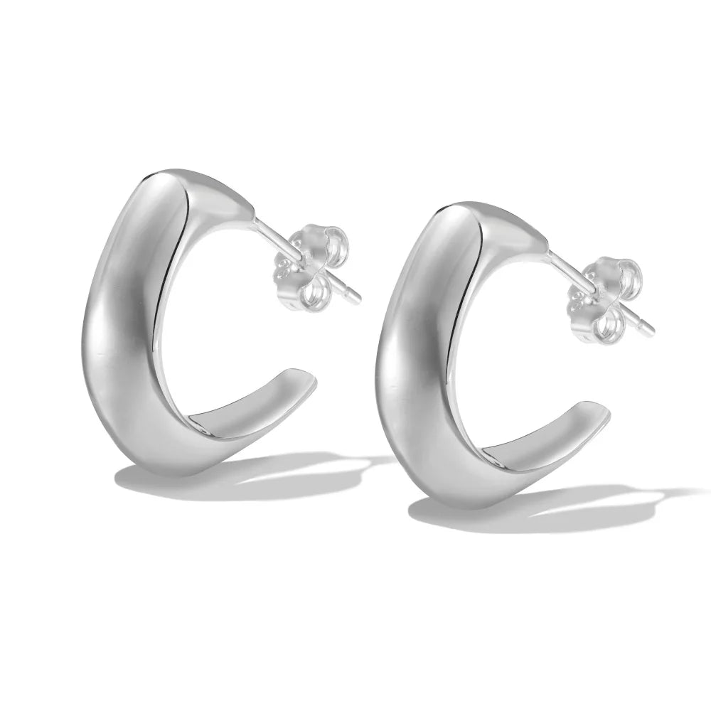 Dylam Personalized Unique Design 925 Sterling Silver Rhodium Plated C Shape Dainty Stud Earrings for Women Jewelry Jewellery