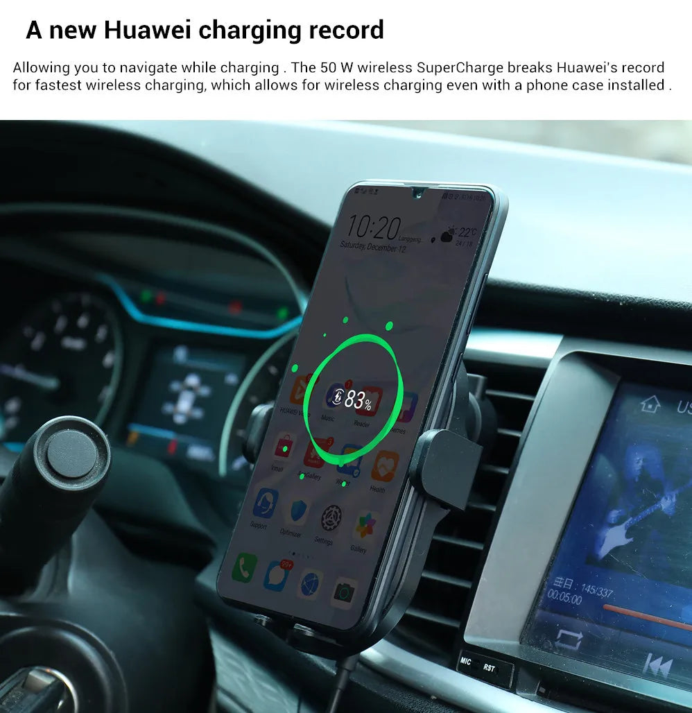 Huawei SuperCharge Wireless Car Charger 50W Max Intelligent Both Side Sensor Mounting Dual Charging 3D Cooling Fast Charger