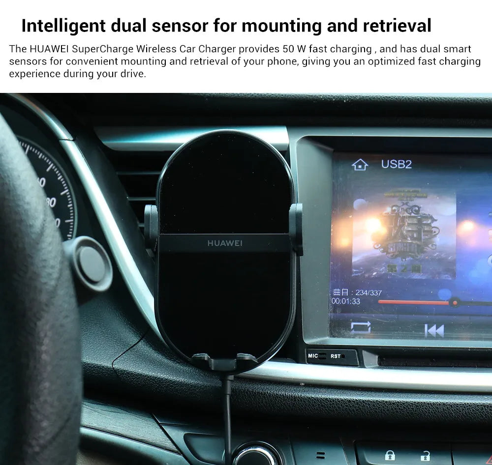 Huawei SuperCharge Wireless Car Charger 50W Max Intelligent Both Side Sensor Mounting Dual Charging 3D Cooling Fast Charger