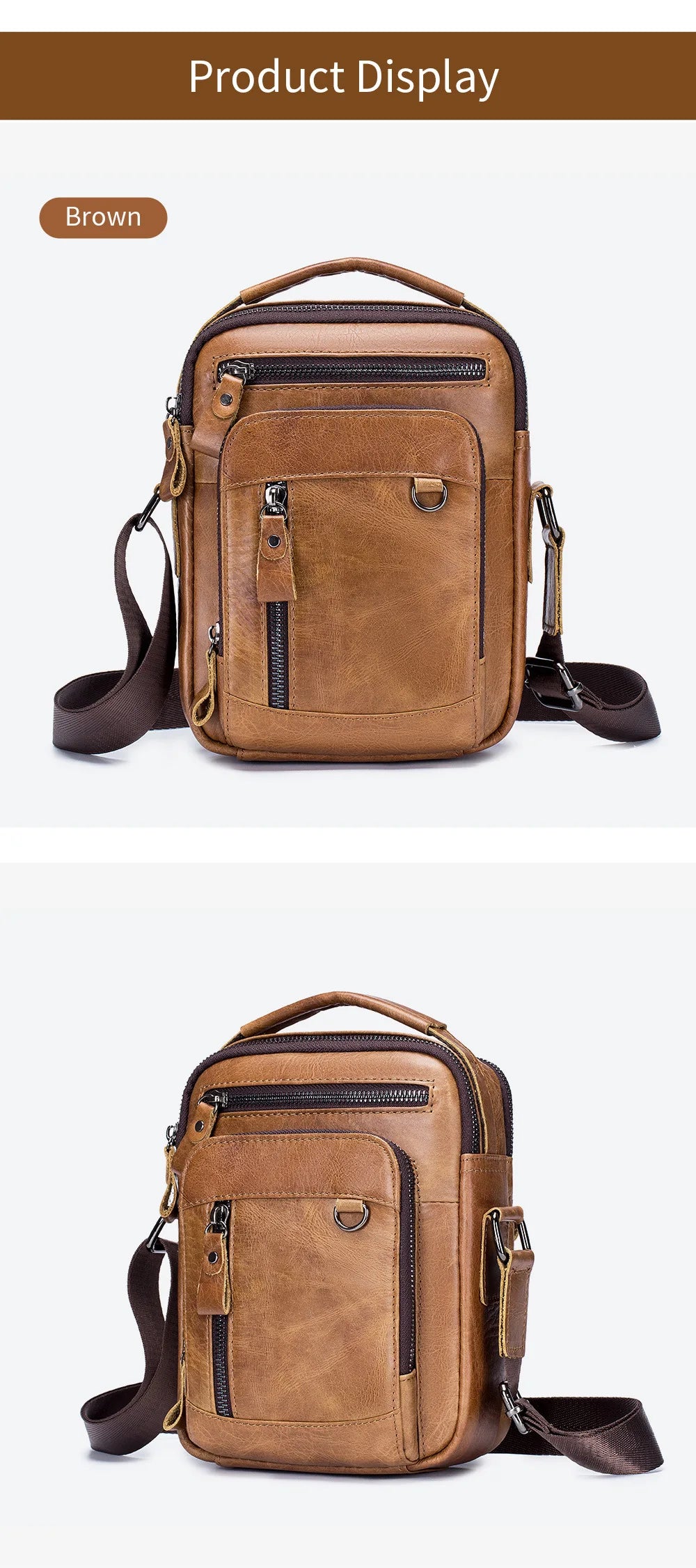 Men's 100% Genuine Leather Shoulder Bag – Compact Crossbody Handbag