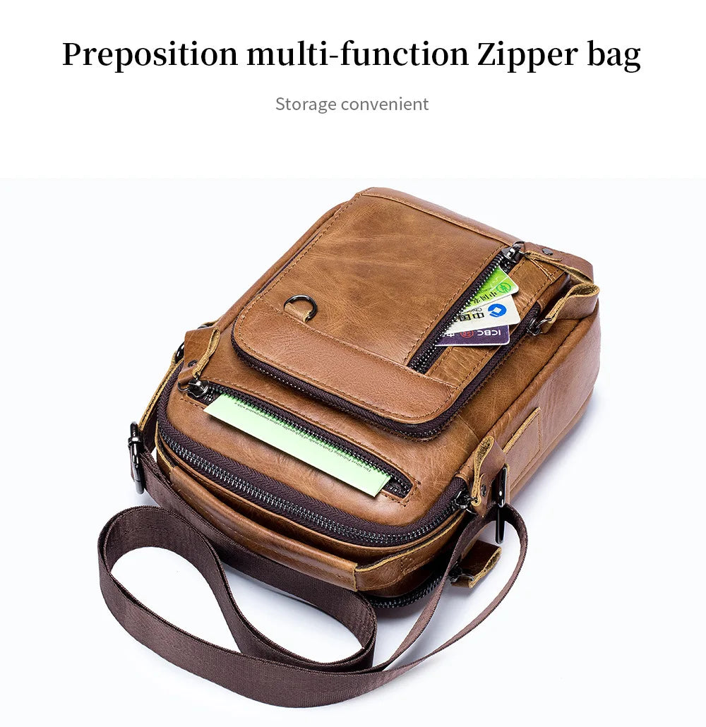 Men's 100% Genuine Leather Shoulder Bag – Compact Crossbody Handbag
