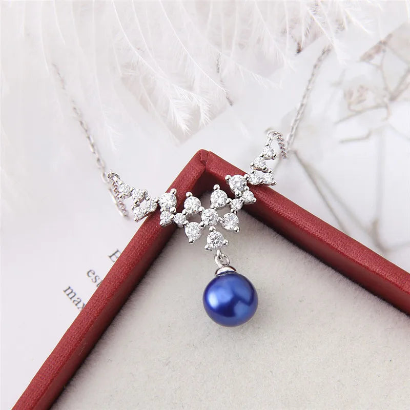 CLUCI Silver 925 Luxury Shining Zircon Pearl Pendant Necklace Women Wedding Jewelry 925 Sterling Silver Pendant Necklace SN050SB
