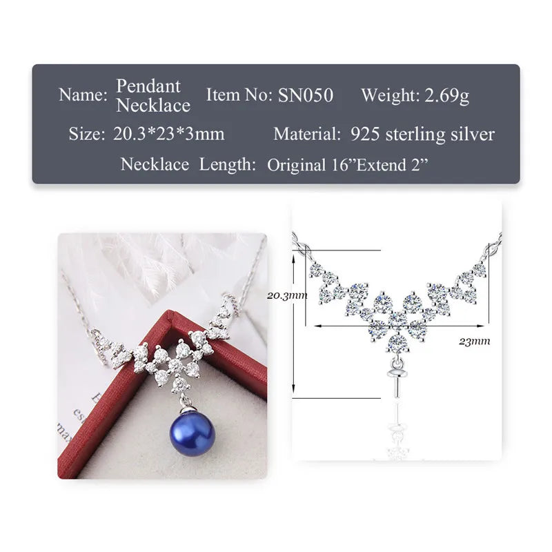 CLUCI Silver 925 Luxury Shining Zircon Pearl Pendant Necklace Women Wedding Jewelry 925 Sterling Silver Pendant Necklace SN050SB