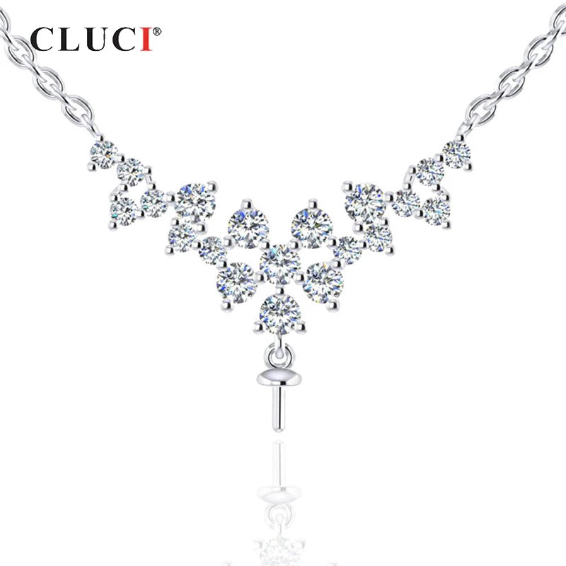 CLUCI Silver 925 Luxury Shining Zircon Pearl Pendant Necklace Women Wedding Jewelry 925 Sterling Silver Pendant Necklace SN050SB