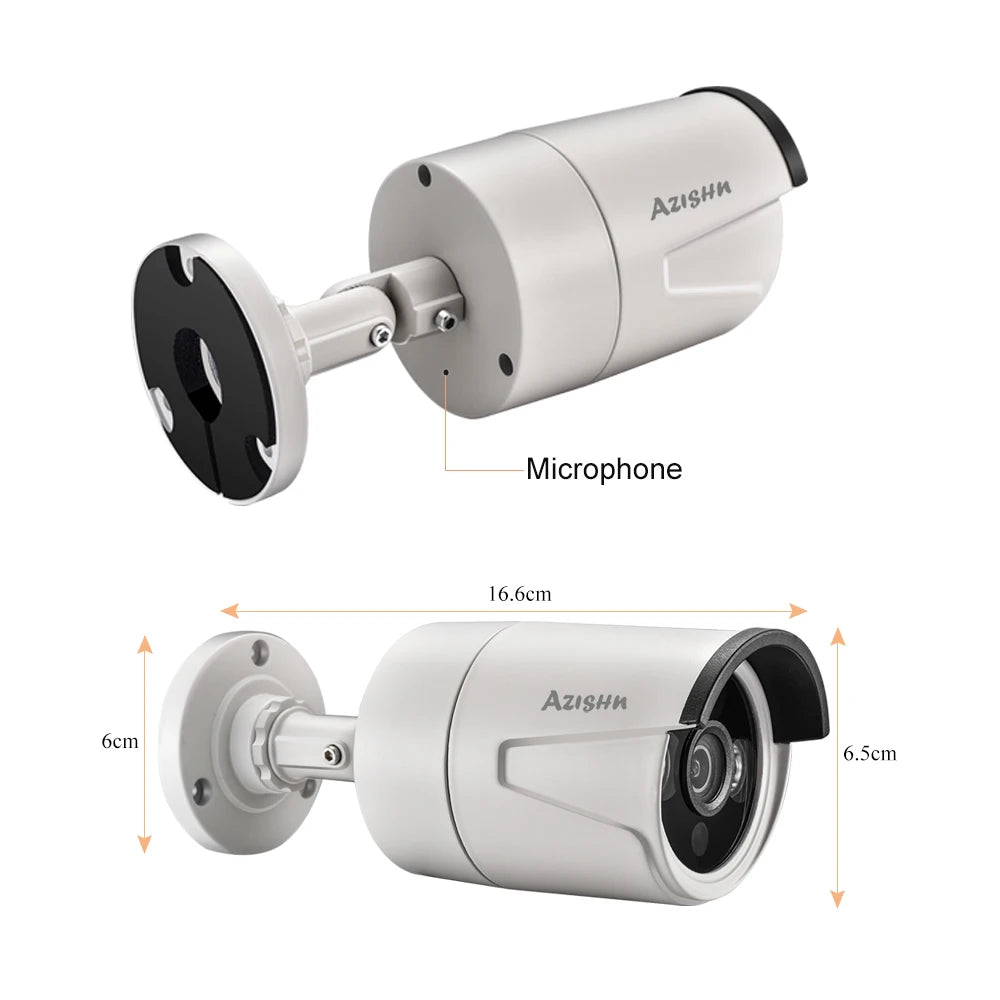 Cámara de seguridad IP POE exterior AZISHN 4K 8MP, H.265, CCTV Bullet impermeable
