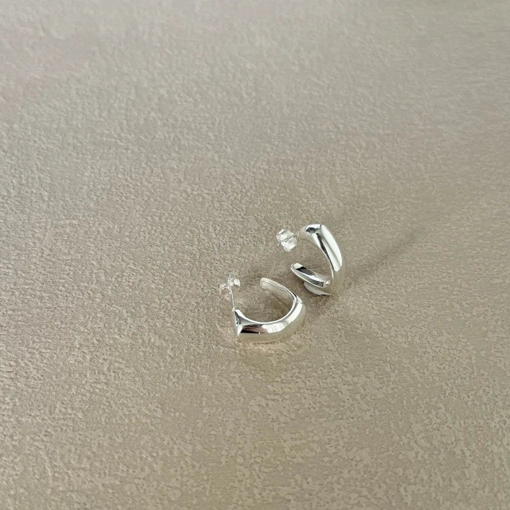 Dylam Personalized Unique Design 925 Sterling Silver Rhodium Plated C Shape Dainty Stud Earrings for Women Jewelry Jewellery