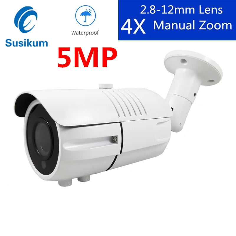 5MP Analog CCTV Camera 4-in-1 (TVI/AHD/CVI/CVBS) Bullet Outdoor Surveillance Camera IP67 Waterproof 2.8-12mm Manual Lens