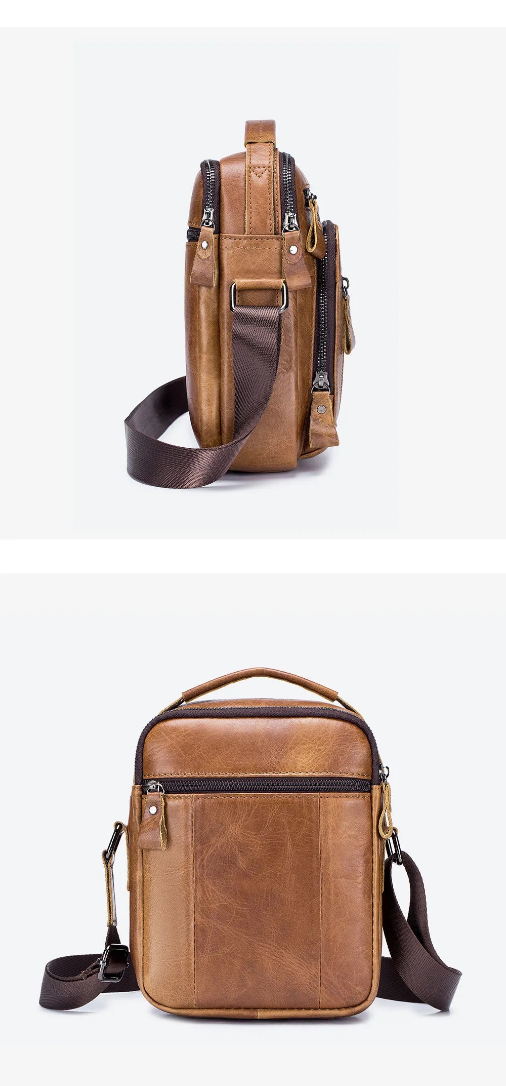 Men's 100% Genuine Leather Shoulder Bag – Compact Crossbody Handbag