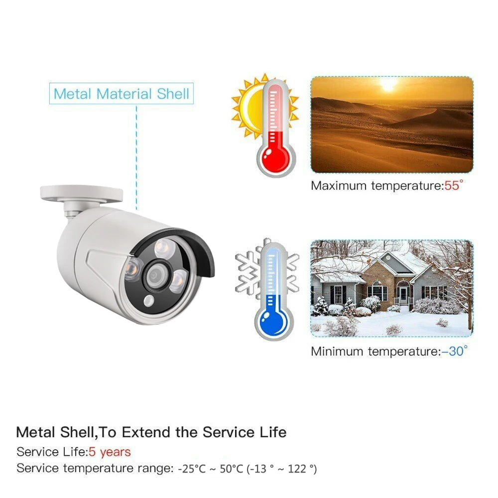 Cámara de seguridad IP POE exterior AZISHN 4K 8MP, H.265, CCTV Bullet impermeable