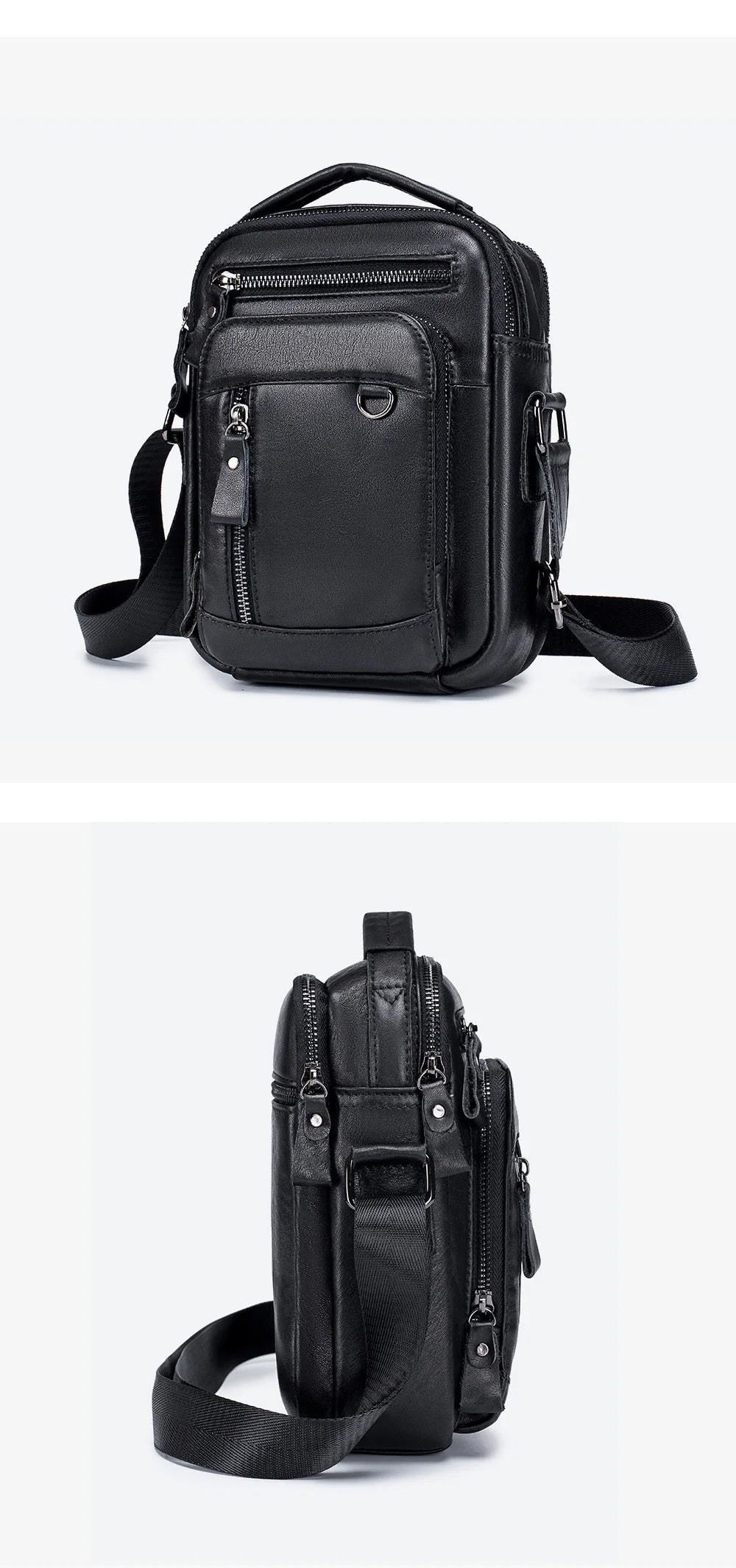 Men's 100% Genuine Leather Shoulder Bag – Compact Crossbody Handbag