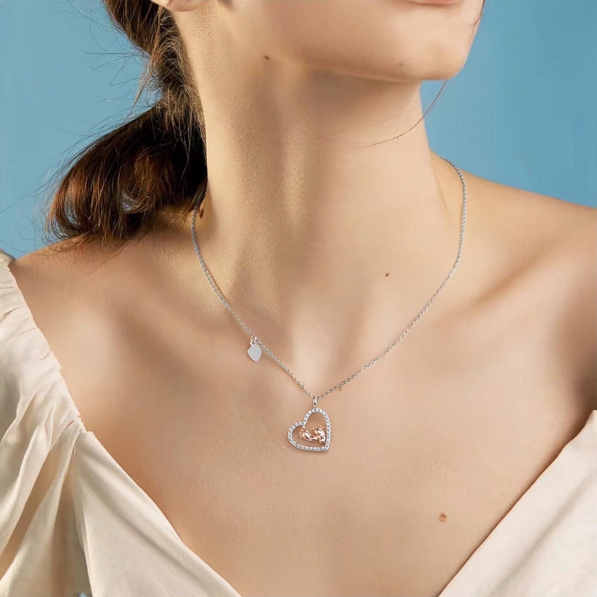 925 Sterling Silver Heart Baby Feet Necklace  Rose Gold-Plated Mother’s Gift Pendant