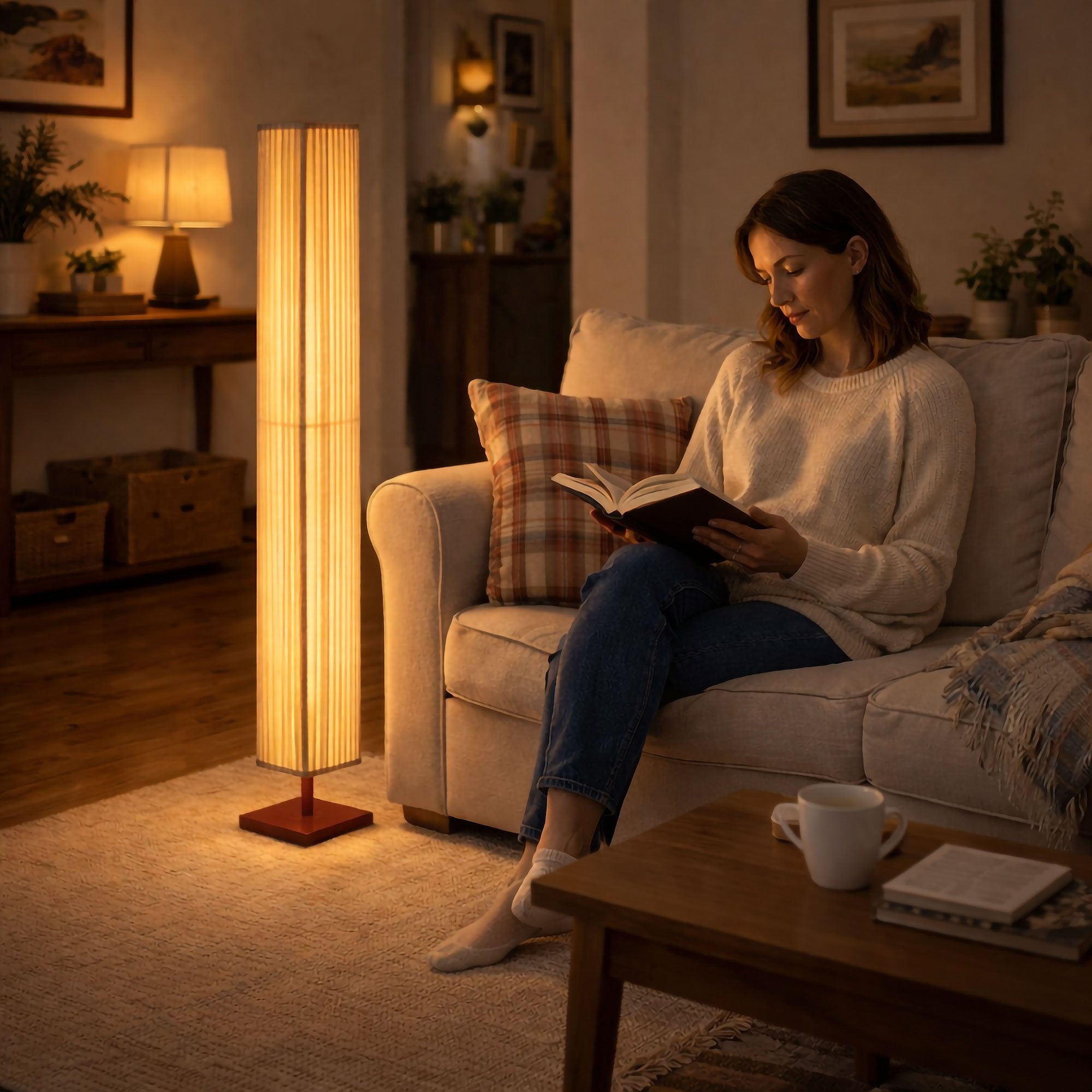 Modern Fabric Column Floor Lamp with Pleated Shade