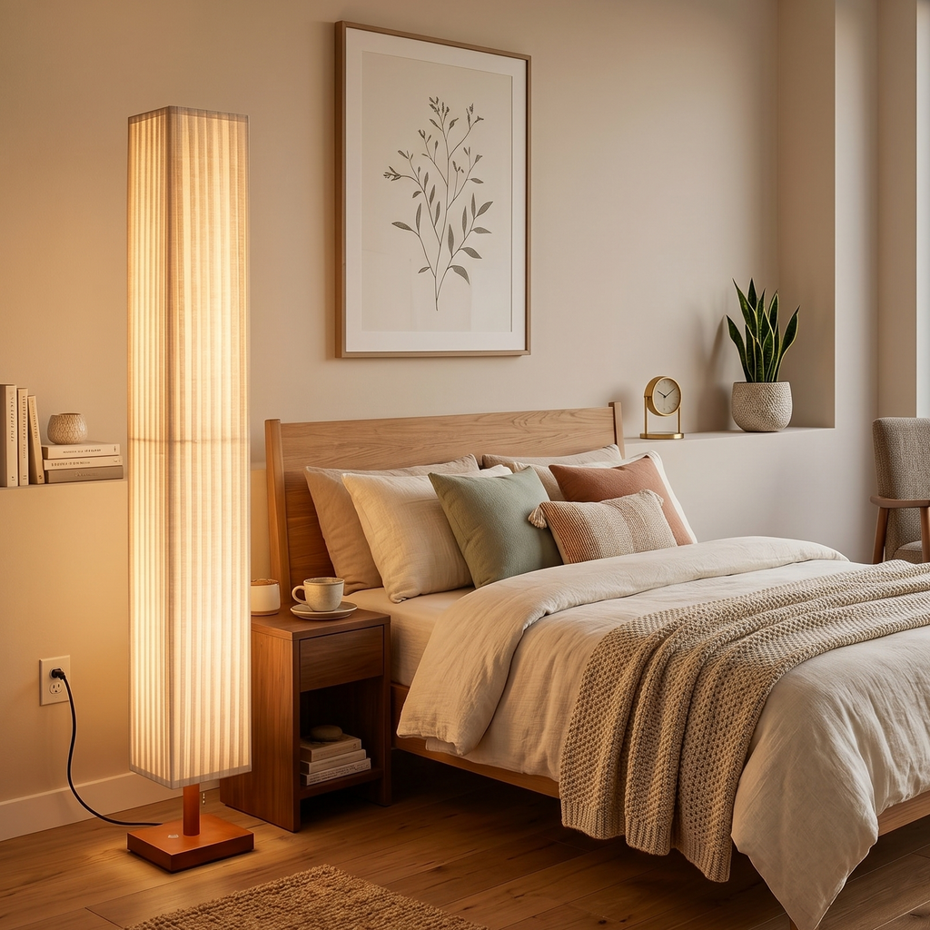 Modern Fabric Column Floor Lamp with Pleated Shade
