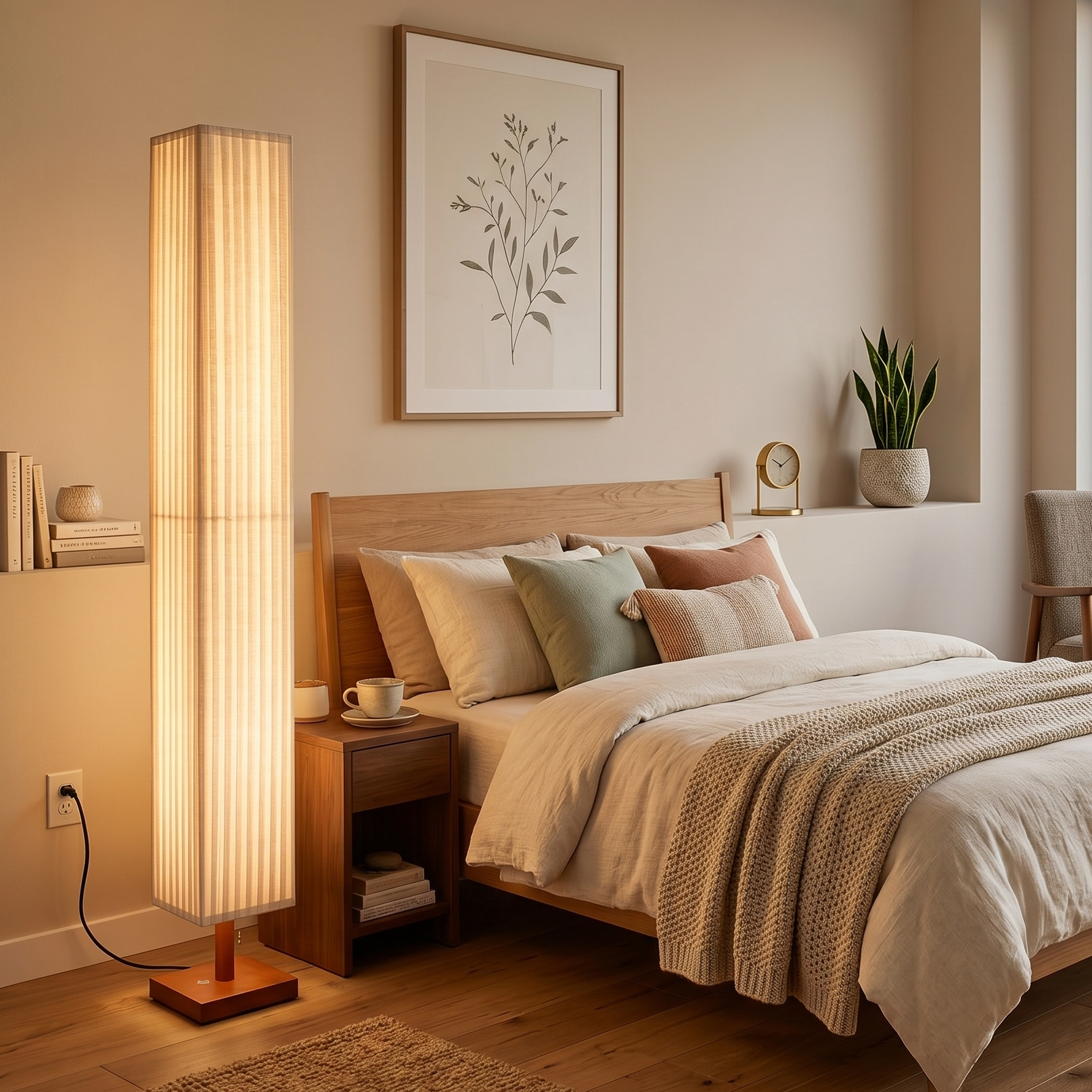 Modern Fabric Column Floor Lamp with Pleated Shade