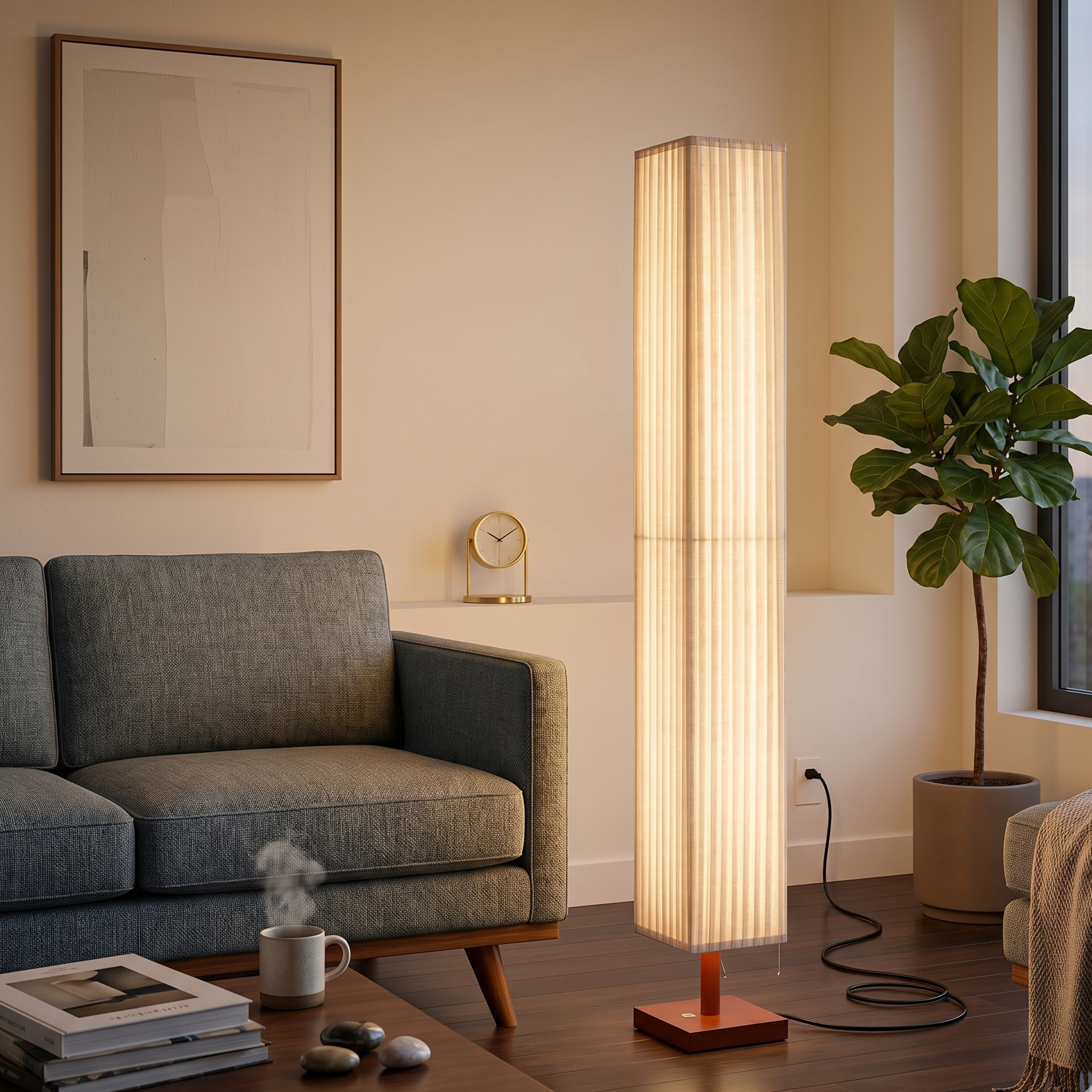 Modern Fabric Column Floor Lamp with Pleated Shade