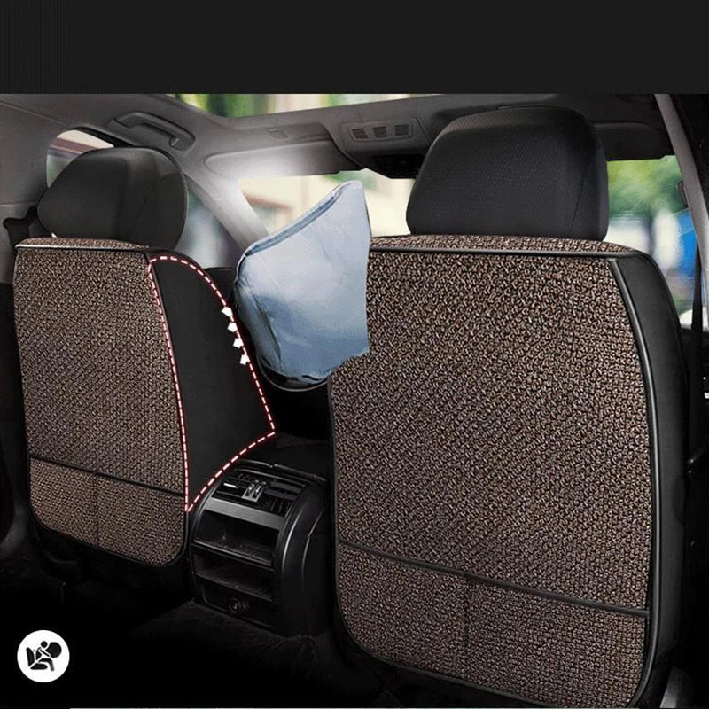 Four Season Universal Car Seat Cover Linen Fabric Front Single Seat Cushion Auto Suv Truck Van All-inclusive Protector Cover
