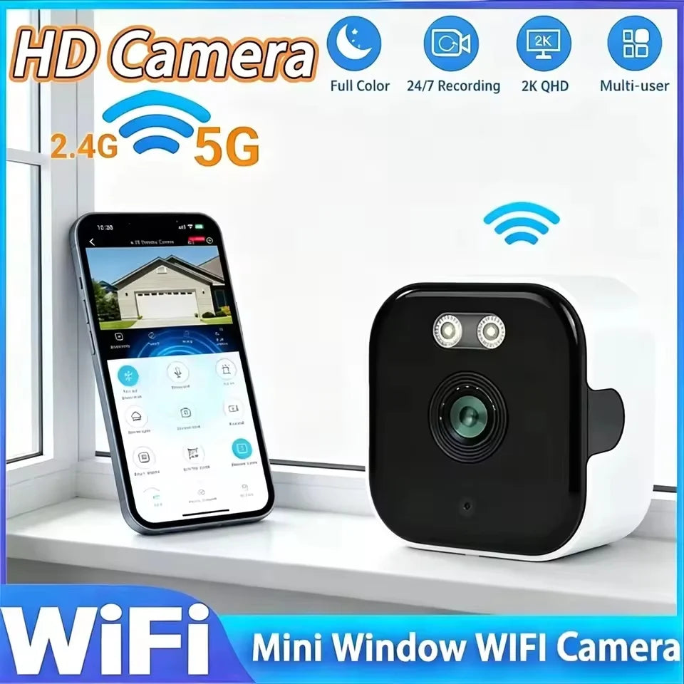 Mini Window Camera 3MP, 2.4/5GHz WiFi Full-Colour Night Vision Through Window