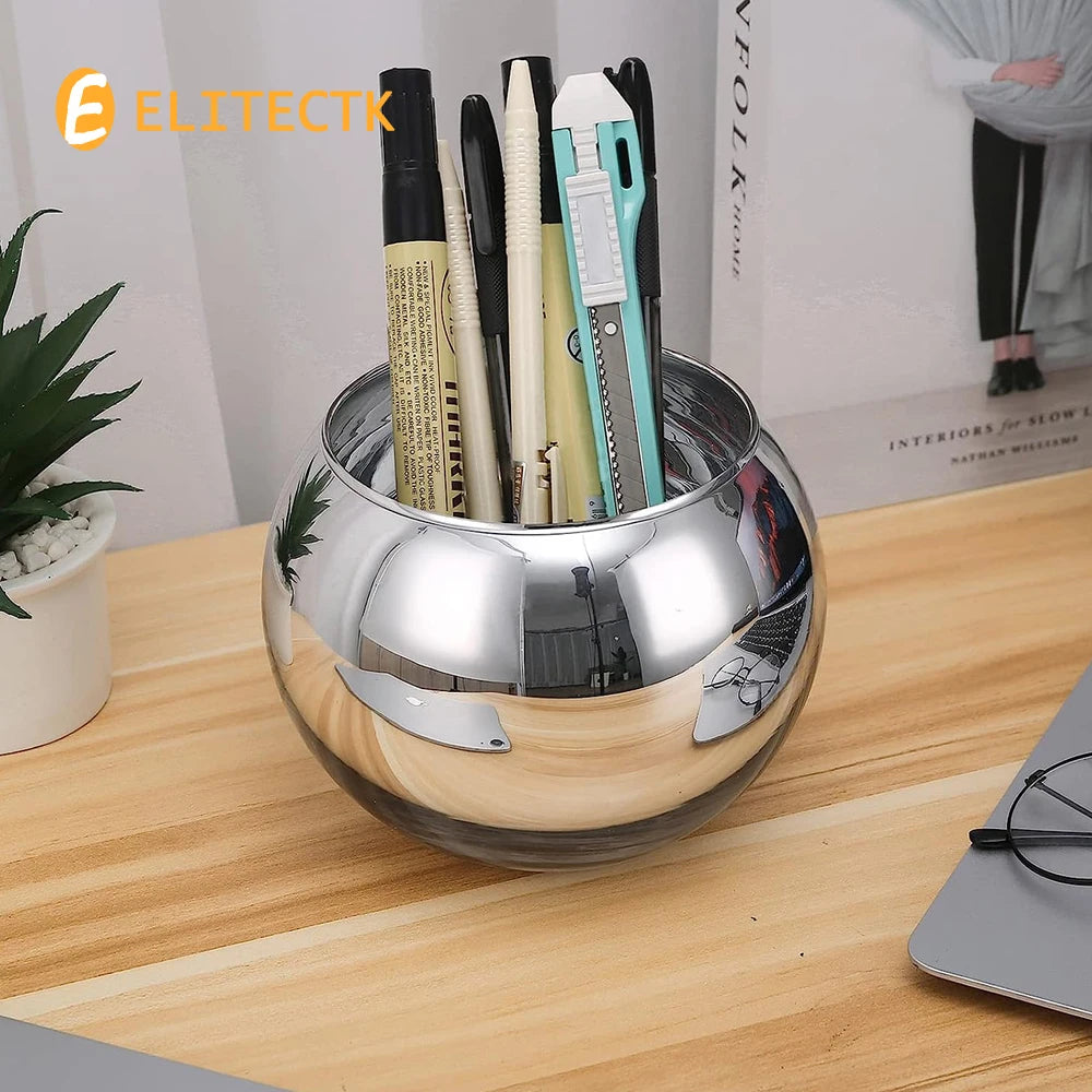 Desk Decor, Glass Candy Dish Desk Organizer to See Behind You, Home Office Aesthetic Table Vases Flower Pot, Cubicle Convex