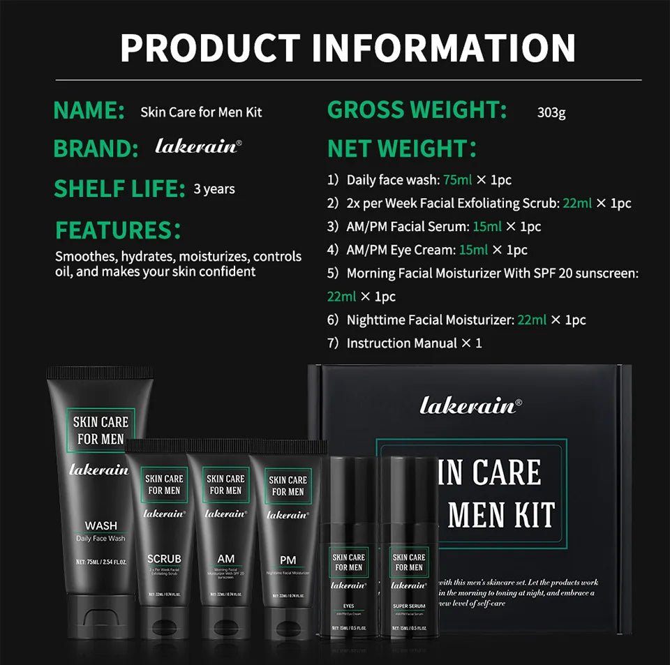 Men's Skin Care Kit – 3-in-1 Face Wash, Moisturiser & Eye Cream Daily Set