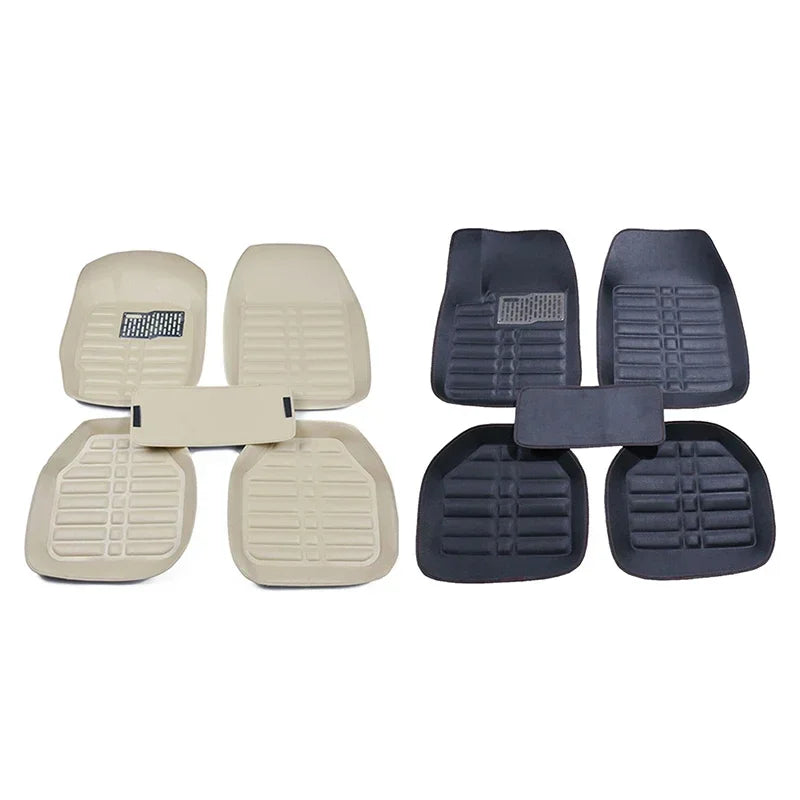 Universal PU Leather Car Floor Mats 5pcs – Anti-Slip Full Set