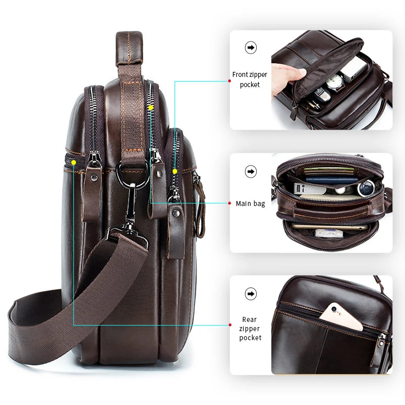 Men's Retro Cowhide Leather Crossbody Bag – Trendy Shoulder Bag