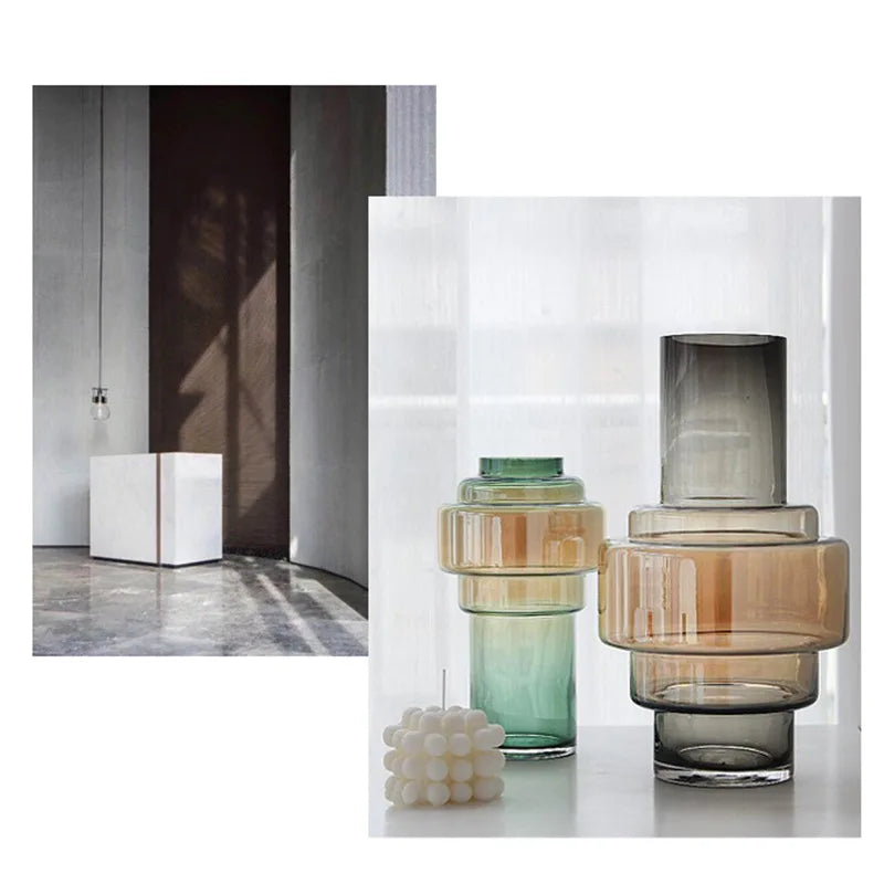 Gradient Color Ornaments Geometric Creative Vases Minimalist Home Decor Living Room Decoration Flower Arrangement Glass Vases