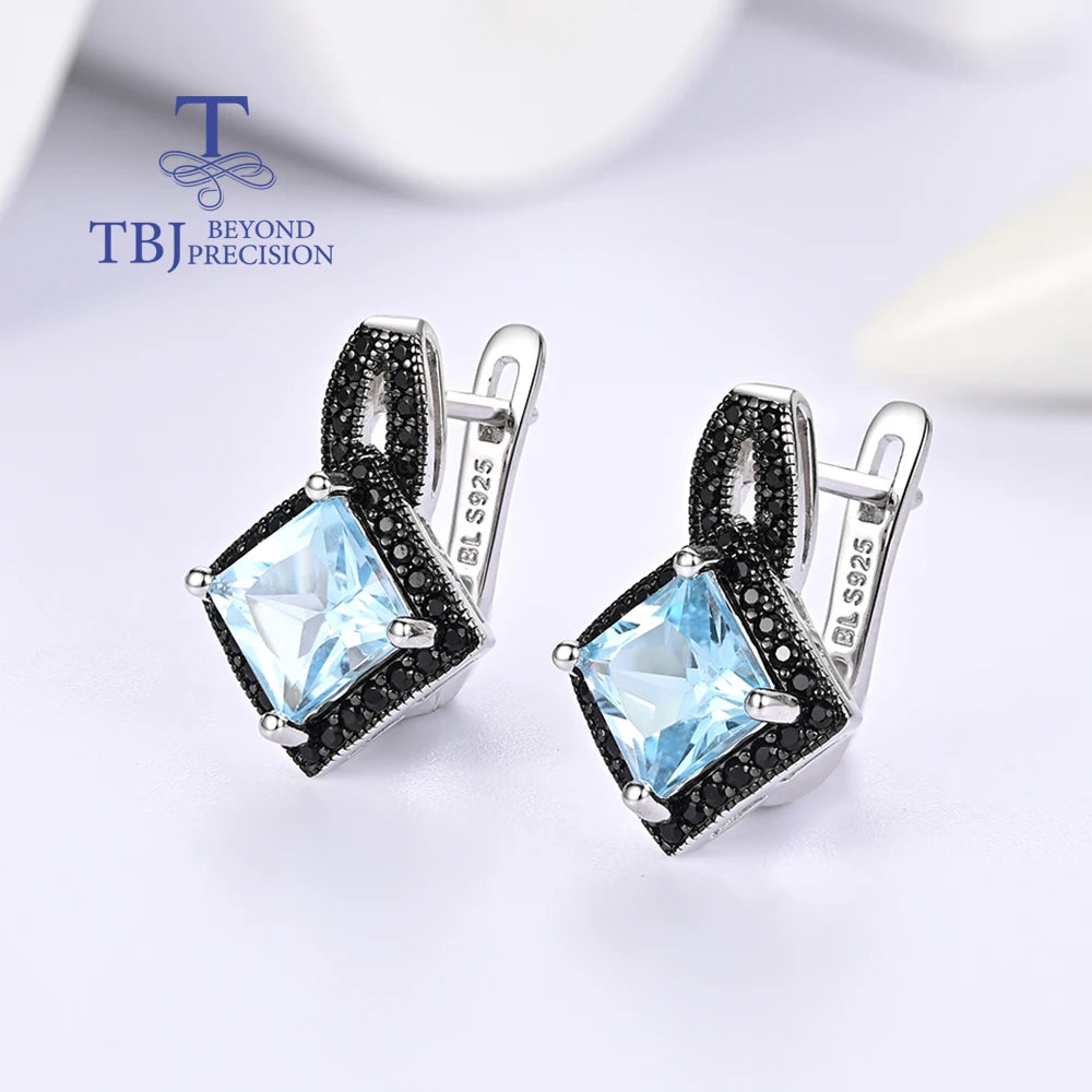 925 silver ring earrings pendant necklace natural sky blue Topaz real gemstone fine jewelry set for women's Daily and party wear