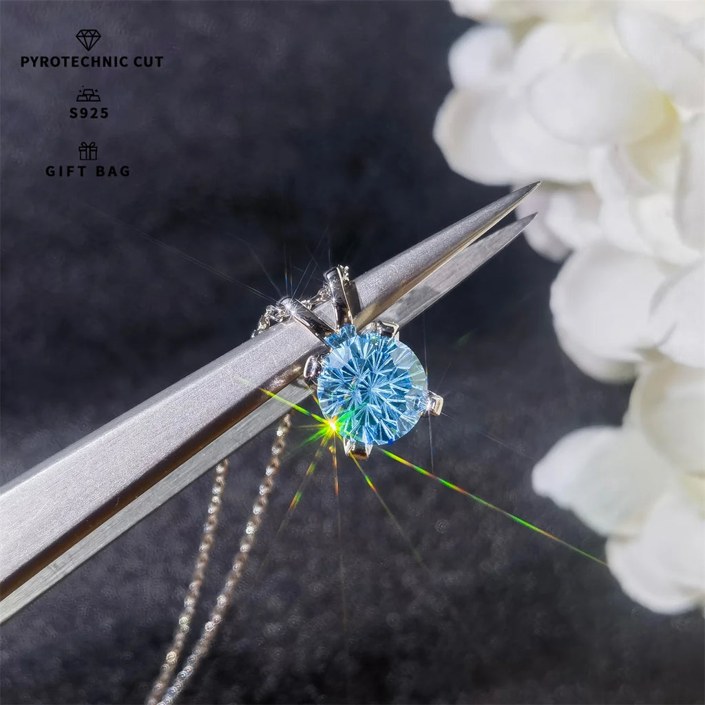 S925 sterling silver sparkle Pyrotechnic cut Cubic Zirconia pendant necklace for women fine jewelry simple classic colorful