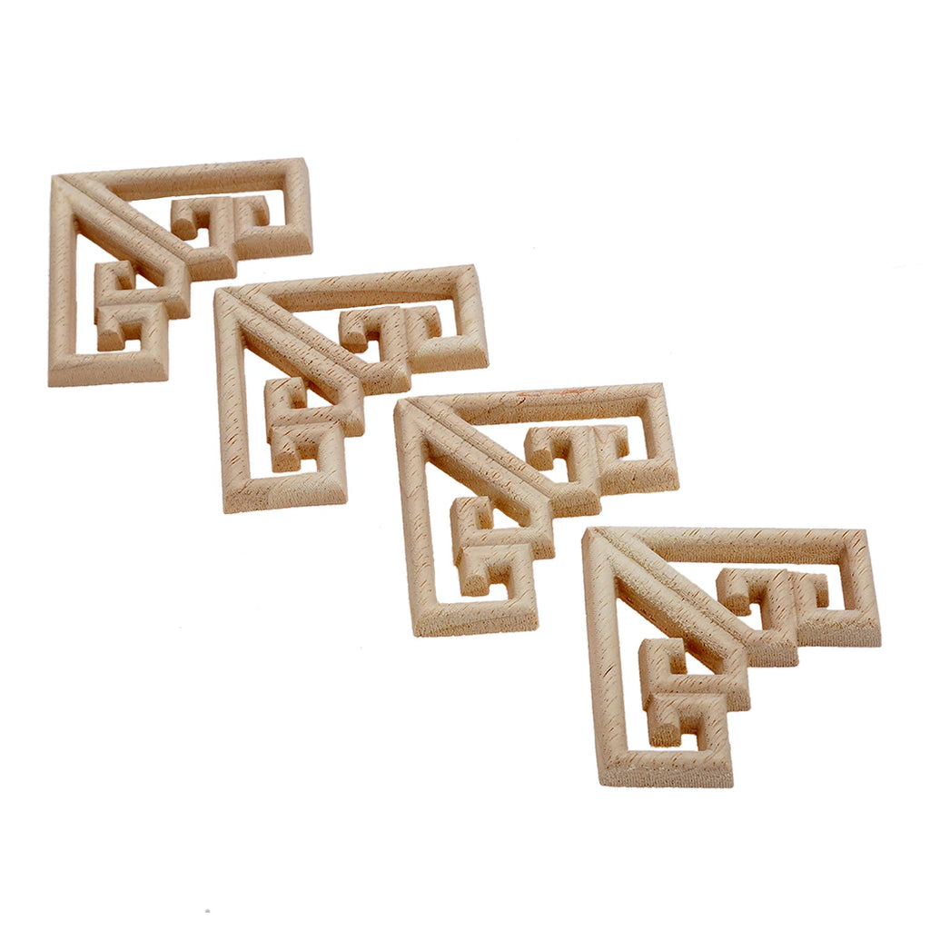 4PC 6.5cm Woodcarving Corner Decal Wood Figurines Crafts Corner Appliques Frame Door Furniture Woodcarving Decorative Home Decor