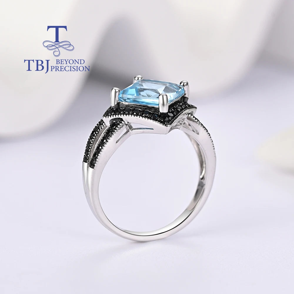 925 silver ring earrings pendant necklace natural sky blue Topaz real gemstone fine jewelry set for women's Daily and party wear