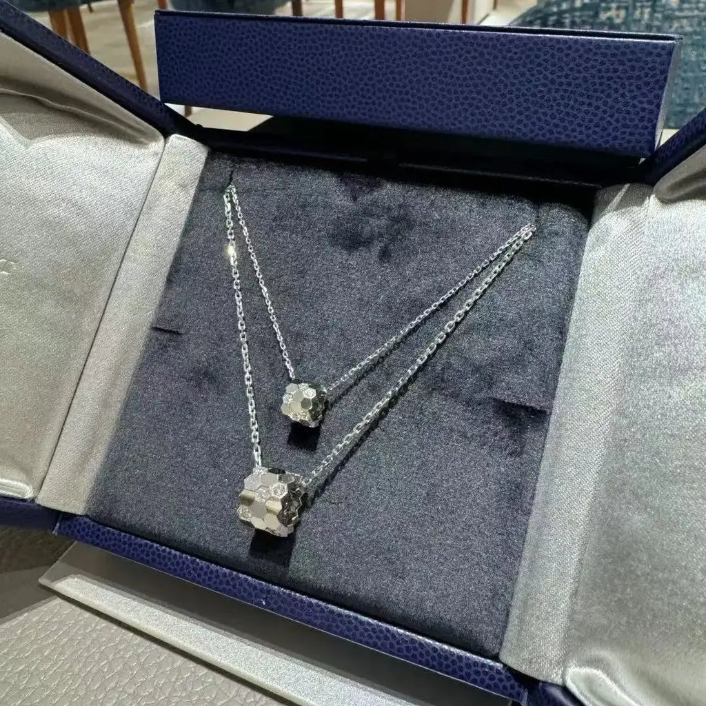 Honeycomb Design S925 Pure Silver Necklace With Diamond inlay, luxurious and Exquisite Women's Fashion Jewelry, Wedding Gift