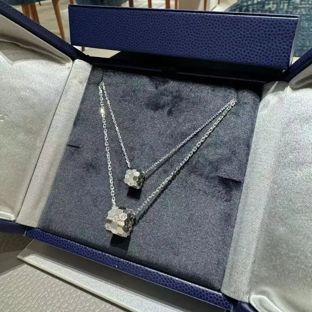 Honeycomb Design S925 Pure Silver Necklace With Diamond inlay, luxurious and Exquisite Women's Fashion Jewelry, Wedding Gift
