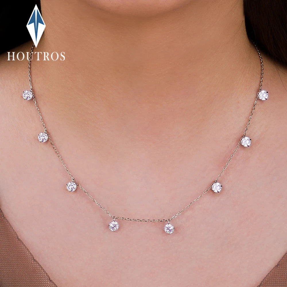 Collar de 8 piedras redondas de moissanita real para mujer con pequeños diamantes flotantes, cadena de plata S925, chapado en oro de 18 quilates, regalo de joyería