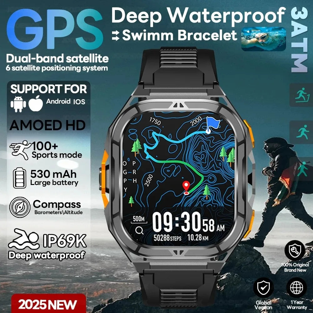 Men's GPS Smart Watch 1.96" AMOLED with Compass & Bluetooth Call