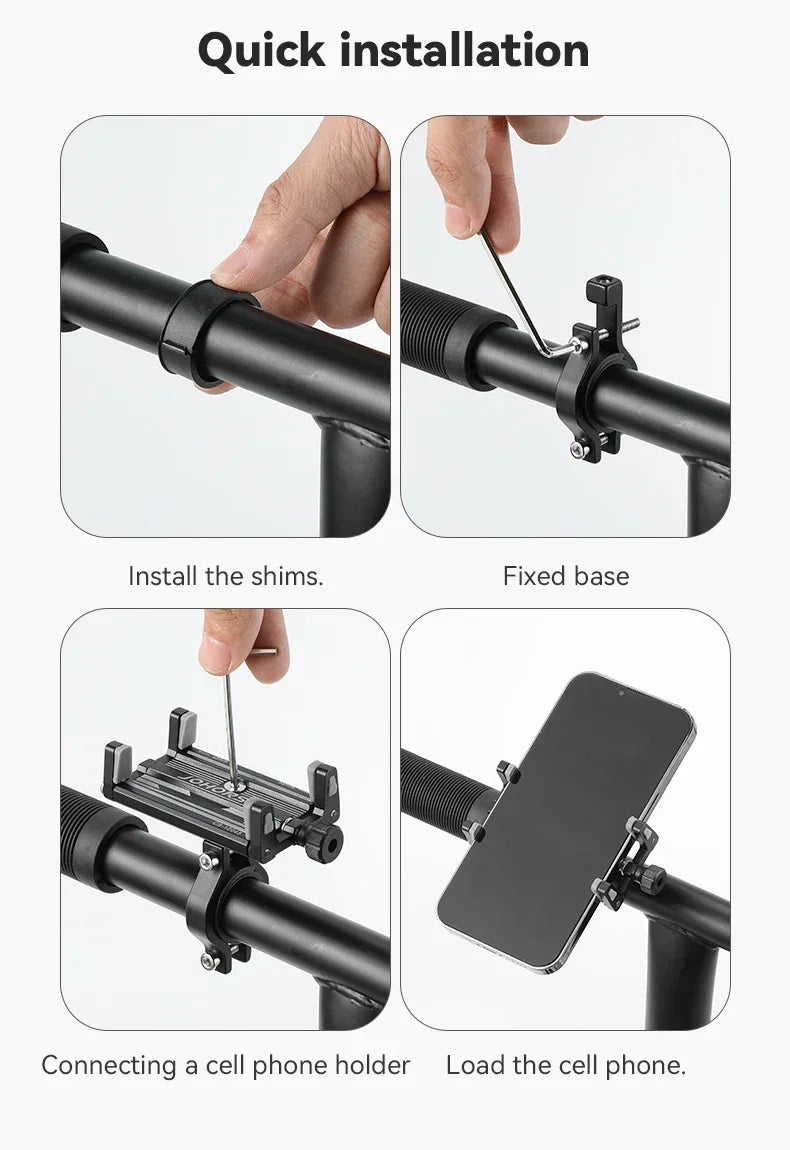Soporte de teléfono para motocicleta, bicicleta eléctrica, teléfono inteligente, aleación de aluminio CNC, soporte de cuatro garras para bicicleta