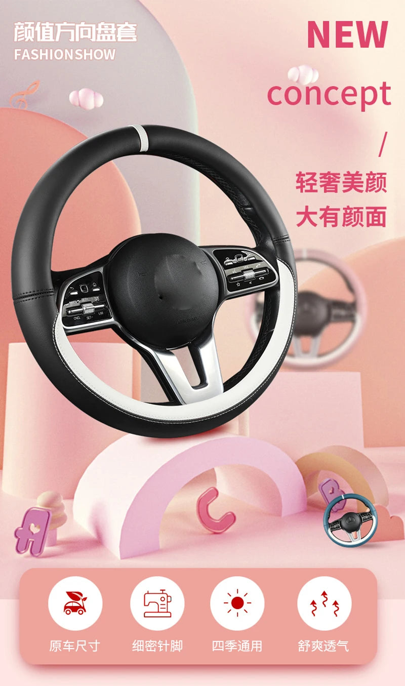 Steering Wheel Cover 38cm Leather – Kia Sportage Ceed Rio Sorento K2-K5