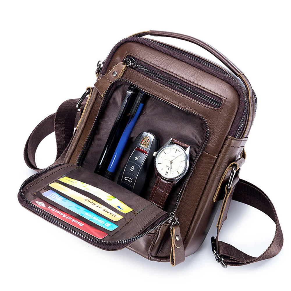Men's 100% Genuine Leather Shoulder Bag – Compact Crossbody Handbag