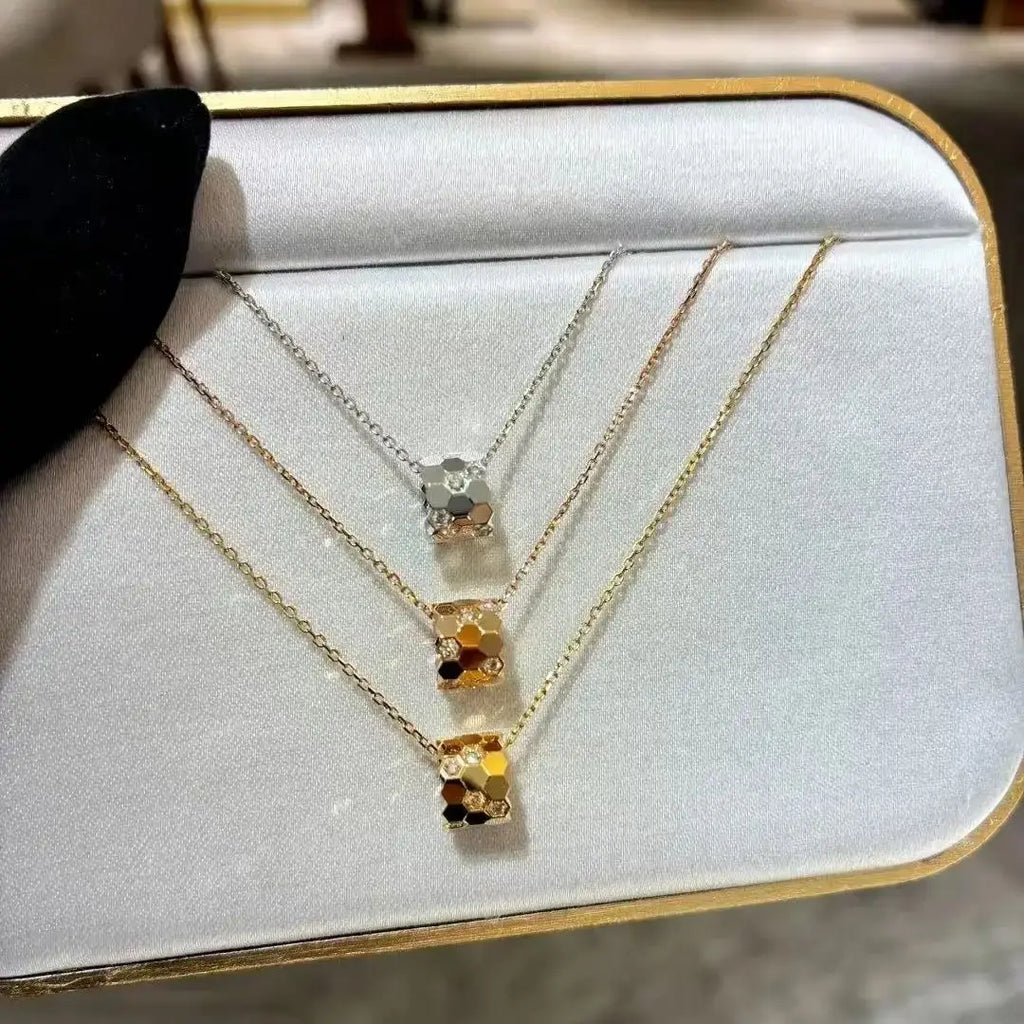 Honeycomb Design S925 Pure Silver Necklace With Diamond inlay, luxurious and Exquisite Women's Fashion Jewelry, Wedding Gift