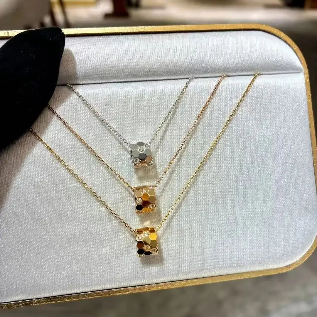 Honeycomb Design S925 Pure Silver Necklace With Diamond inlay, luxurious and Exquisite Women's Fashion Jewelry, Wedding Gift