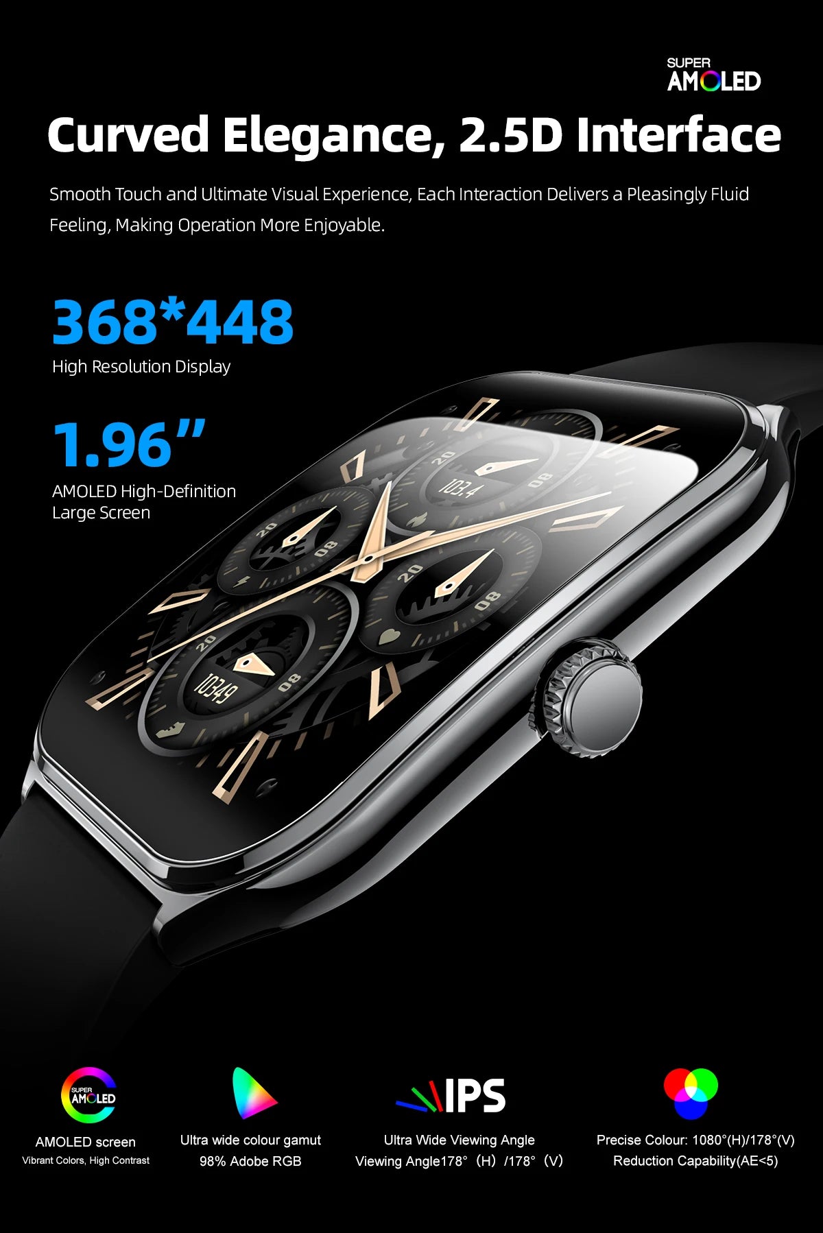 1.96-Inch AMOLED Smartwatch with Bluetooth Calling – Always-On Display