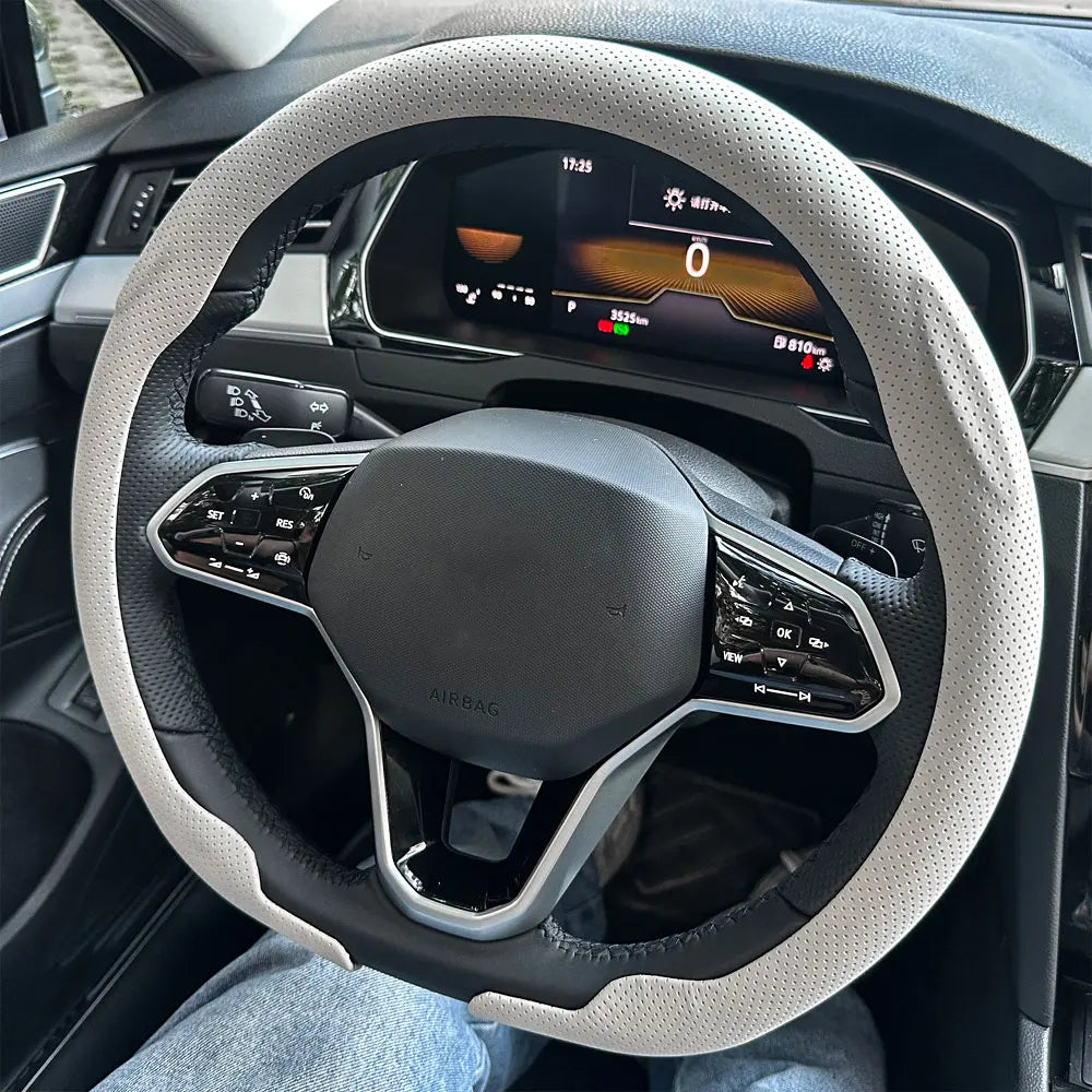 Universal Non-Slip Leather Steering Wheel Cover 36–38cm – Round & D Shape