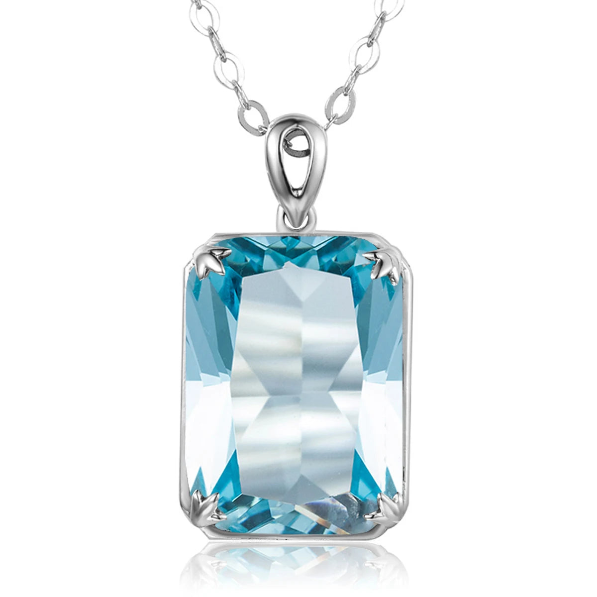 100% Real Silver 925 Necklace Pendant Aquamarine Women Jewelry Birthday Party Banquet Girl Accessories