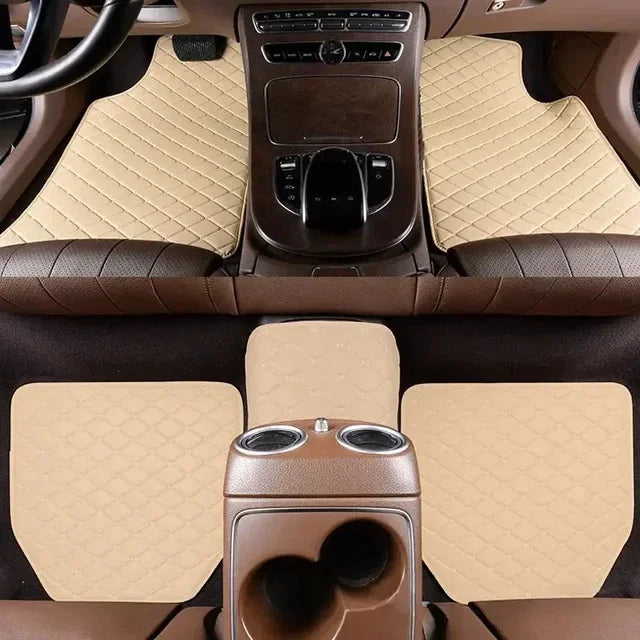 Universal PU Leather Car Floor Mats 5pcs – Waterproof Set