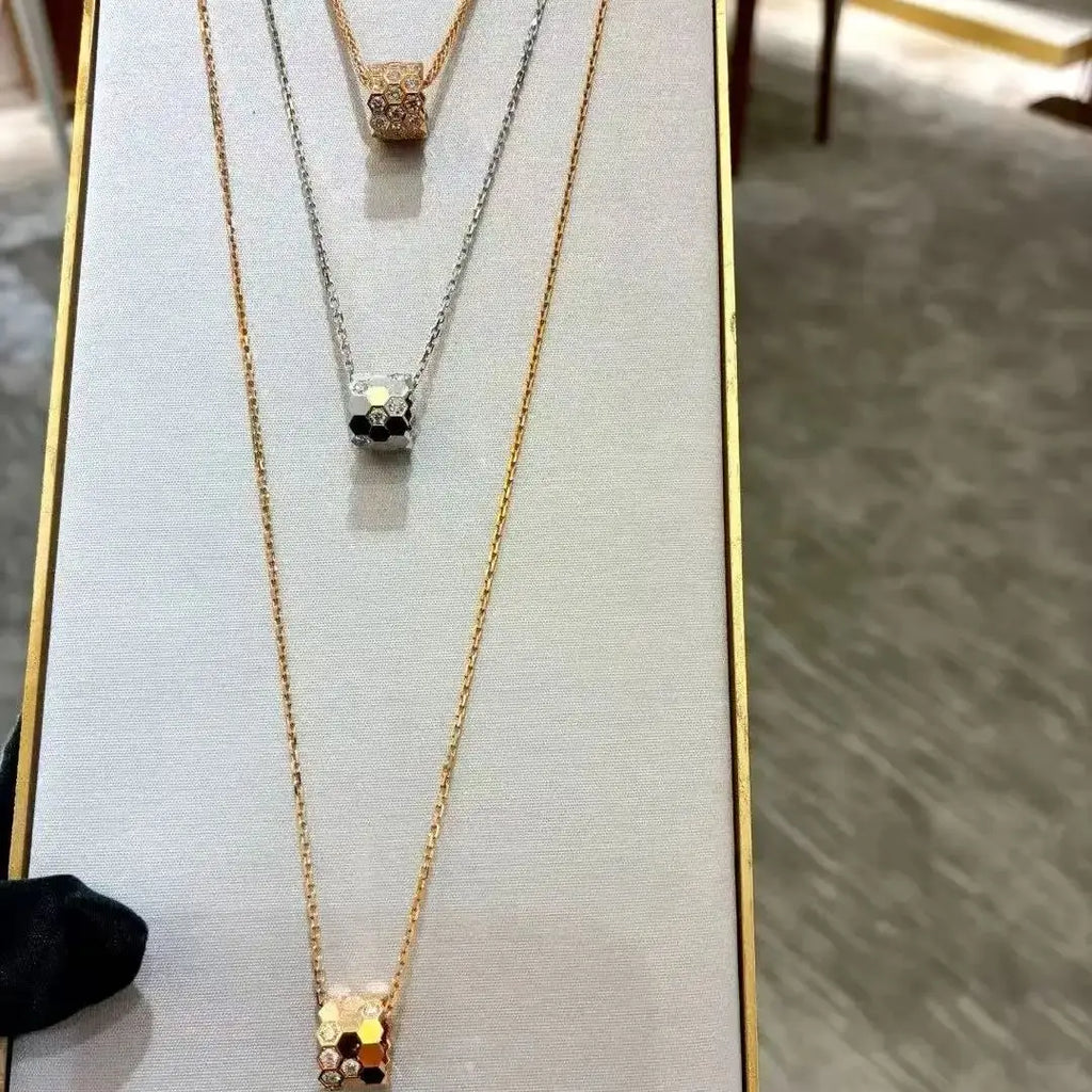 Honeycomb Design S925 Pure Silver Necklace With Diamond inlay, luxurious and Exquisite Women's Fashion Jewelry, Wedding Gift