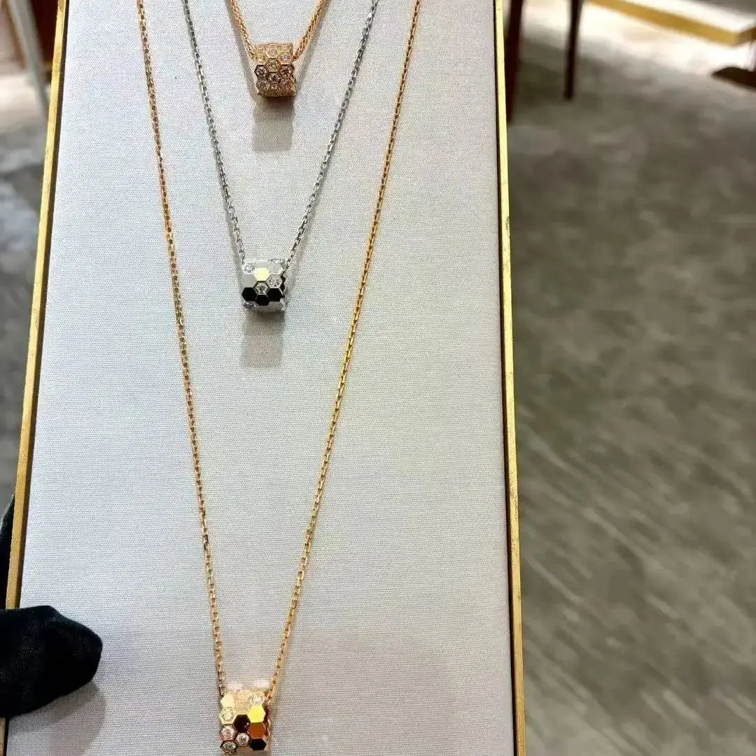 Honeycomb Design S925 Pure Silver Necklace With Diamond inlay, luxurious and Exquisite Women's Fashion Jewelry, Wedding Gift