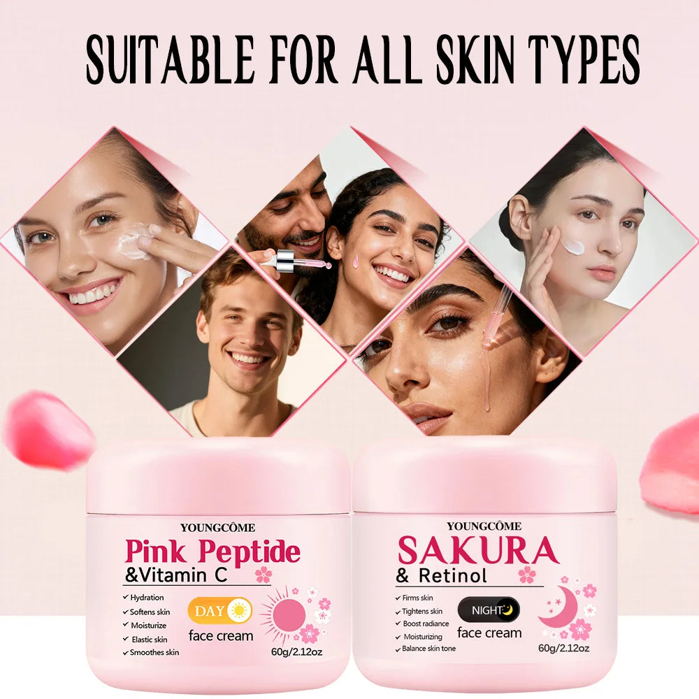 Pink Peptide & Sakura Retinol Day & Night Skincare Set 4pcs